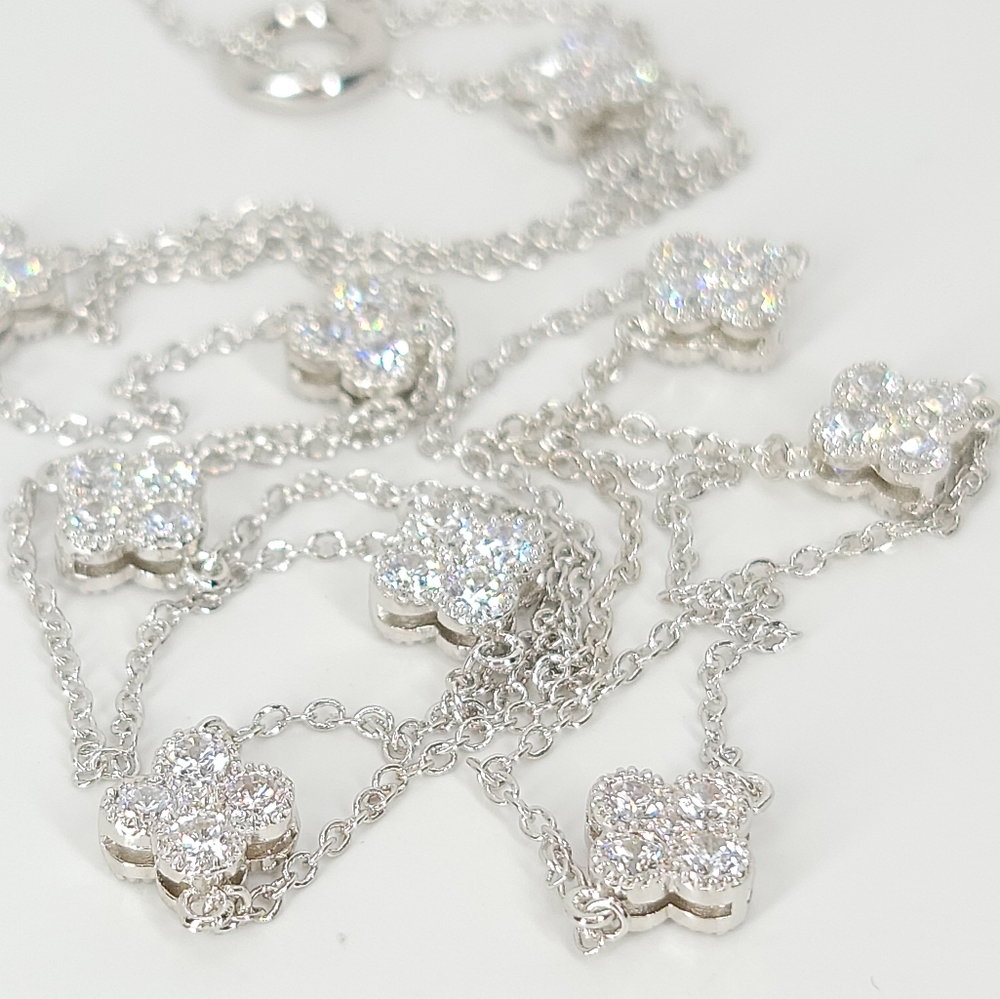 NEW Clover Pave Double Sides CZ Choker Necklace - Picture 15 of 16